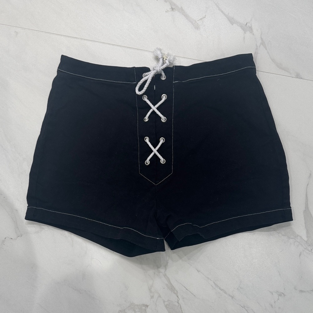 SOLID & STRIPED Black High Waist Lace-Up Shorts